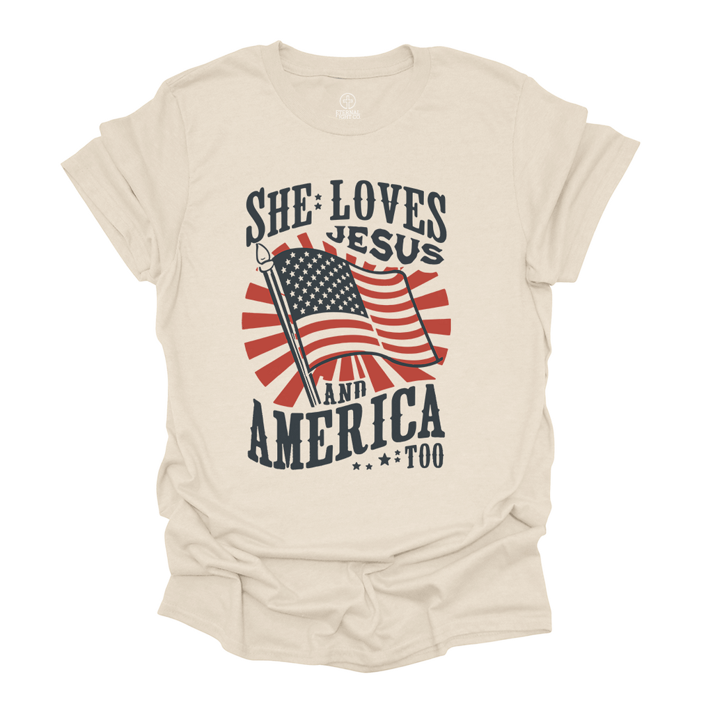 Loves Jesus and America Too Tee