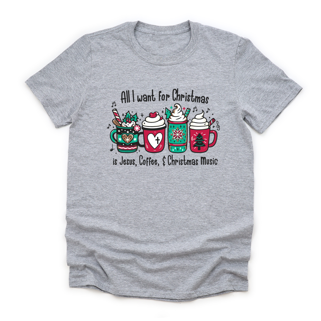 Jesus, Coffee, and Christmas Music Tee